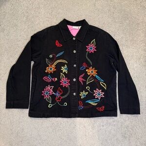 White‎ Stag Embroidered Black Floral Women's Jacket Size Large